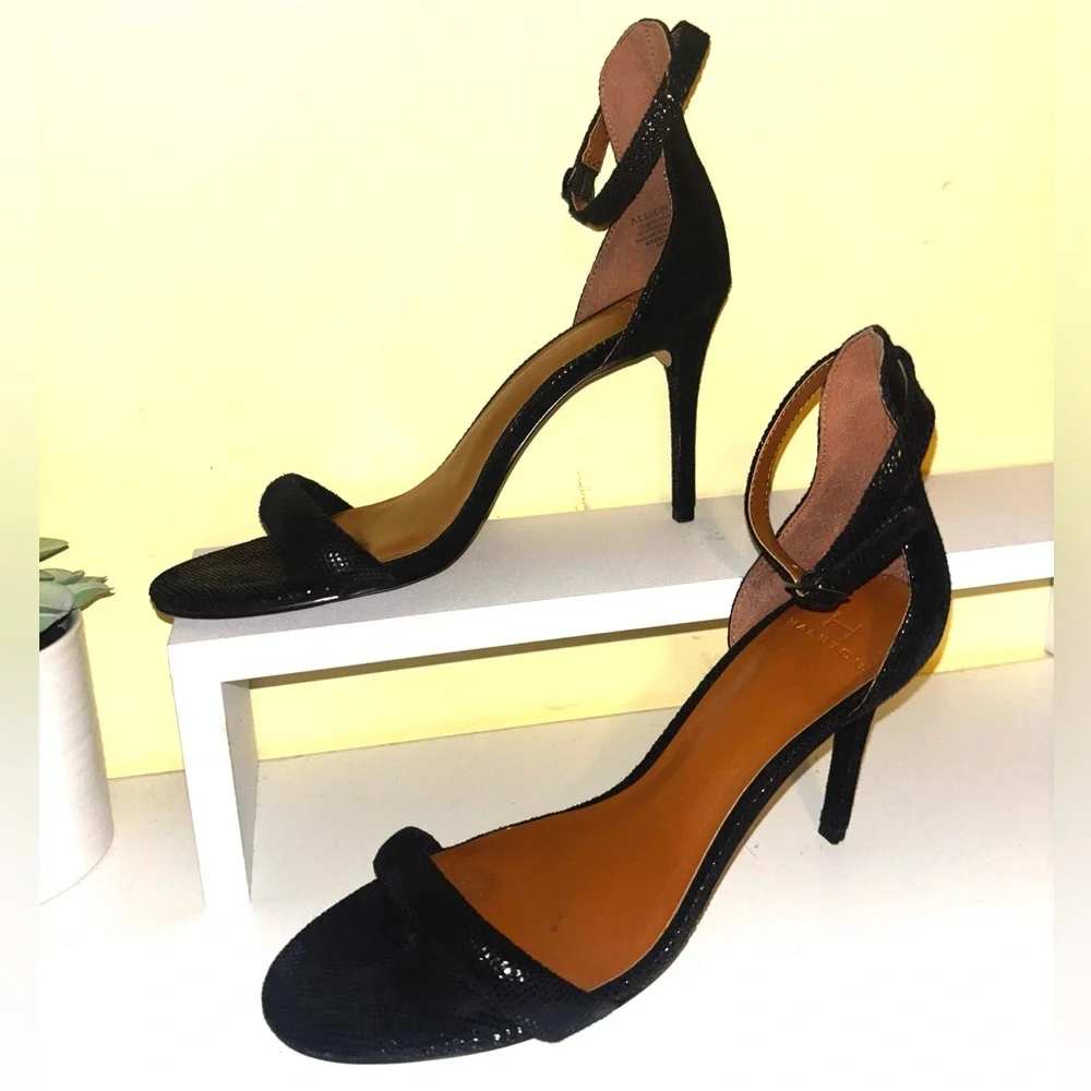 H by Halston Black Ankle Strap Stiletto Heels Minimalist Evening Prom 8